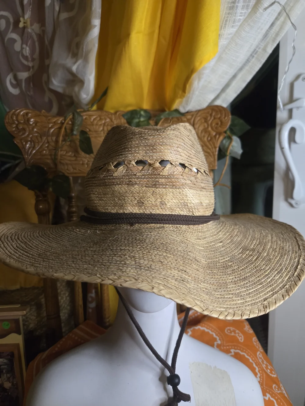 Vintage JB Tula Palm Leaf Sun Hat/Cowboy Hat With Adjustable Straps